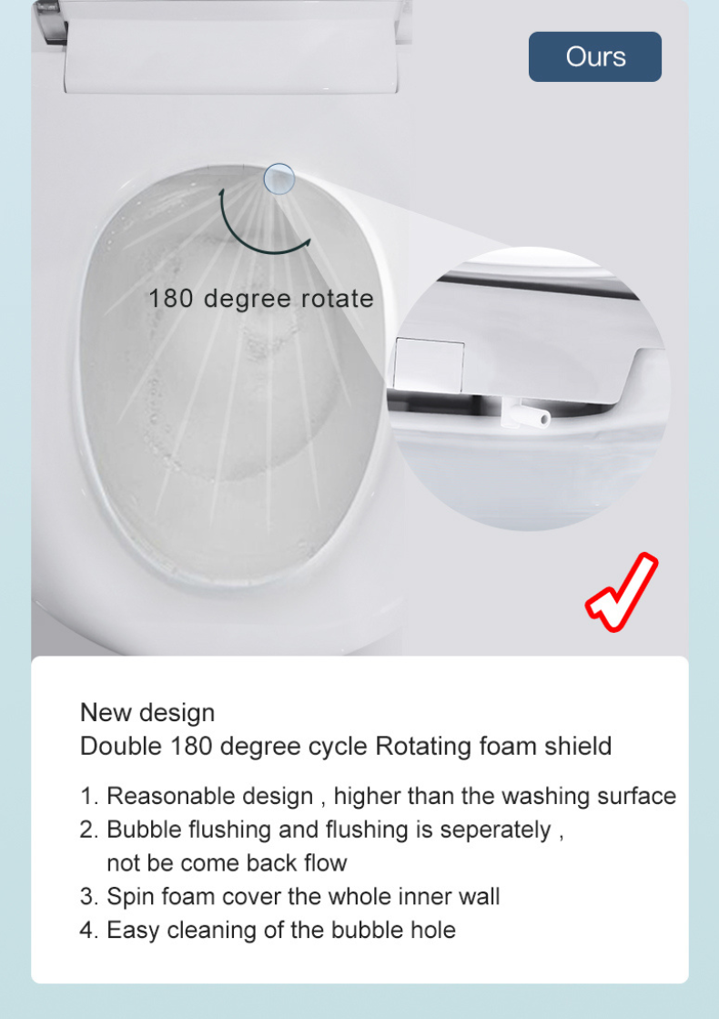 new design 180° foam shield smart toilet
